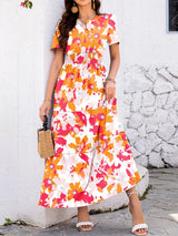 Smocked Printed Short Sleeve Midi Dress Sherbet Casual Dresses - Tophatter Daily Deals