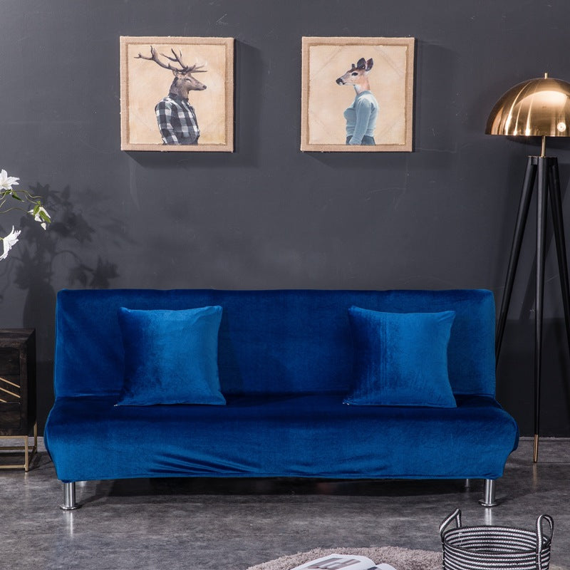 All-inclusive Silver Fox Velvet Armless Folding Sofa Bedspread Dark Blue 0 - Tophatter Daily Deals