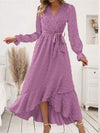 Swiss Dot Tie Waist Flounce Sleeve Dress Lilac Casual Dresses - Tophatter Daily Deals