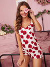 Rose Print V-Neck Cami and Shorts Lounge Set Floral Loungewear Sets - Tophatter Daily Deals