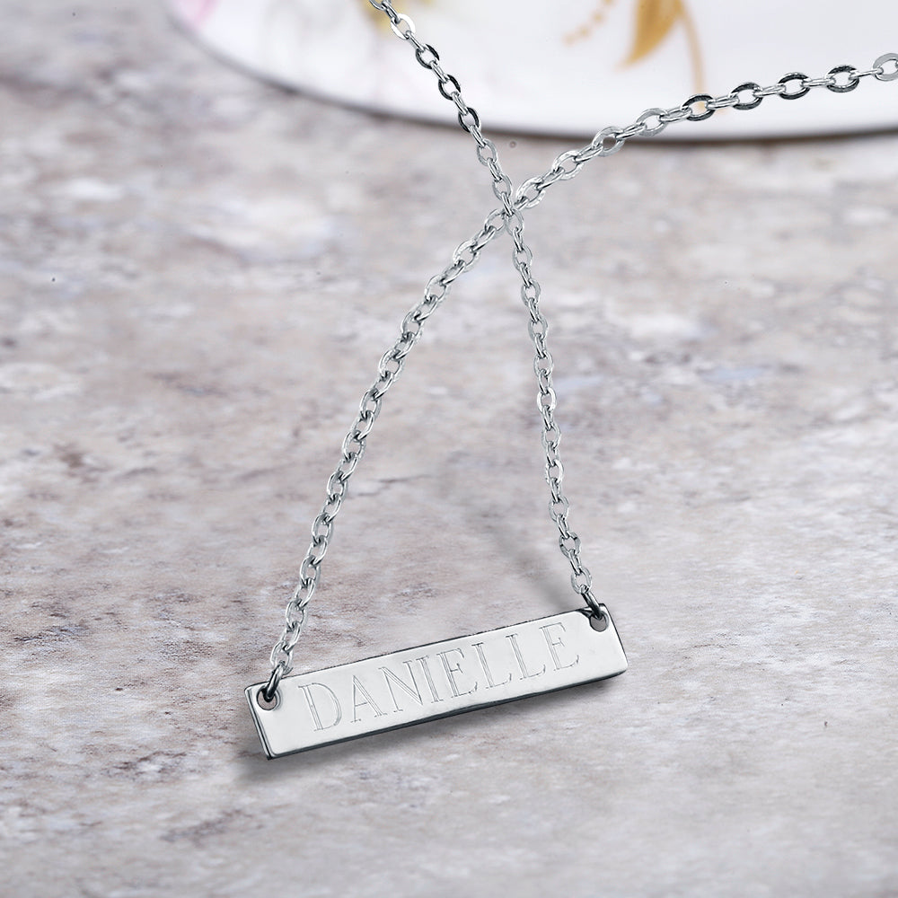 Personalized Bar Necklace - 3 Colors-Free Engraving Necklaces - Tophatter Daily Deals