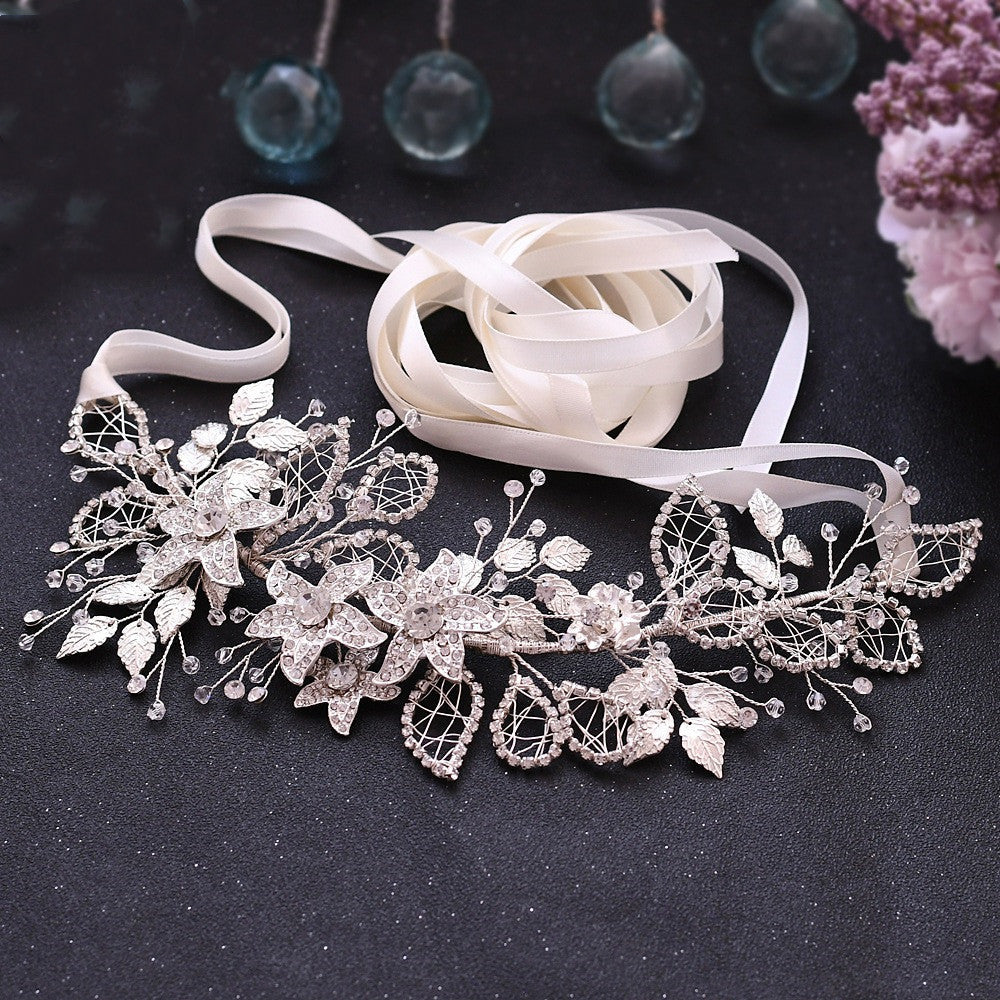 Bride Waist Seal Handmade Belt Rhinestone Wedding Dress Off white ribbon 0 - Tophatter Daily Deals