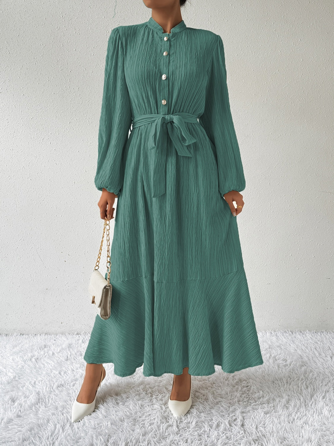 Tie Waist Long Sleeve Dress - Tophatter Deals