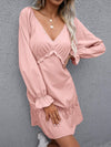 Frill V-Neck Flounce Sleeve Ruffle Hem Dress Casual Dresses - Tophatter Daily Deals