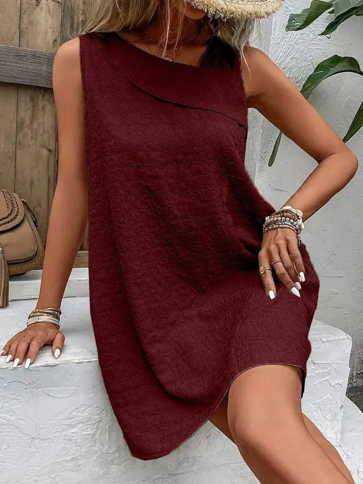 Asymmetrical Neck Sleeveless Dress Wine Casual Dresses - Tophatter Daily Deals