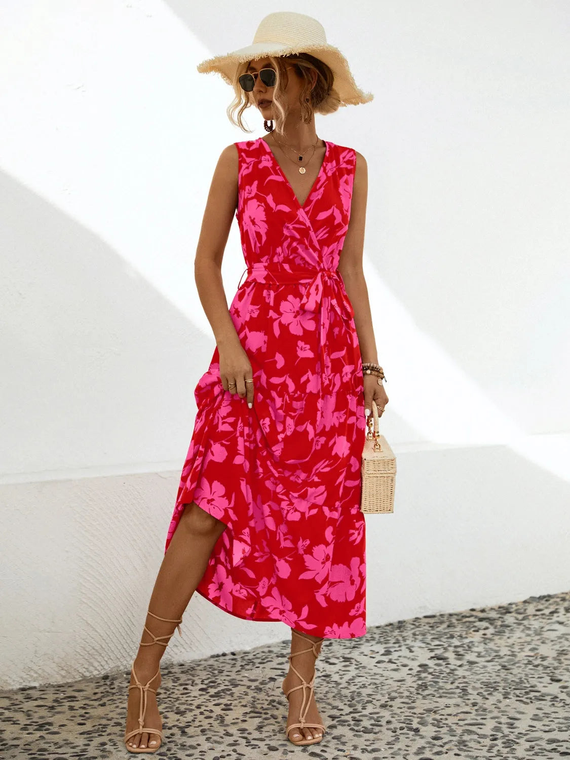 Tied Printed Surplice Tiered Dress Casual Dresses - Tophatter Daily Deals