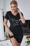 RISE AND SHINE Contrast Lace V-Neck T-Shirt Dress Sleep Dresses - Tophatter Daily Deals