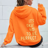 Oversized Women’s Hoodie - Relaxed Back Slogan Cotton Blend Orange - Tophatter Daily Deals