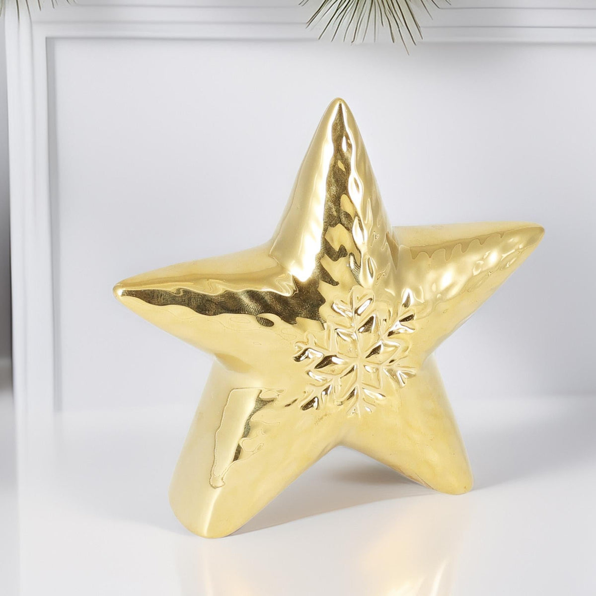 Gold Ceramic Christmas Star | Golden Star Ornament Festive Decoration - 11cm Ornament - Tophatter Daily Deals