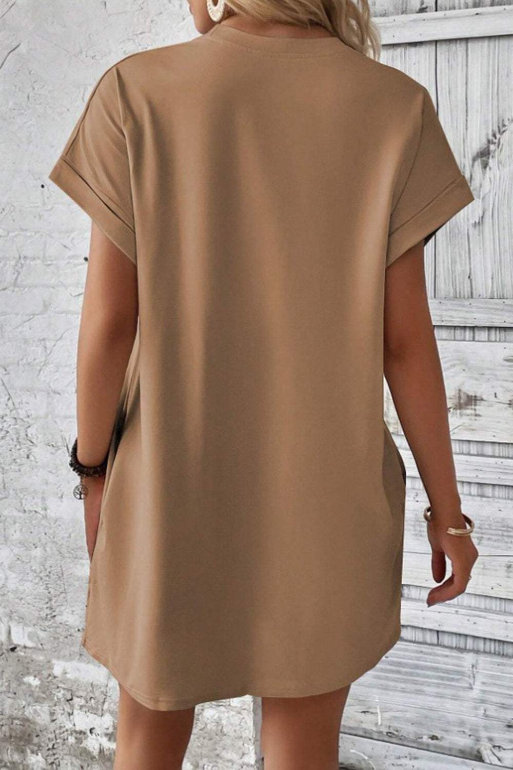 Pocketed Round Neck Short Sleeve Dress Casual Dresses - Tophatter Daily Deals