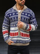 Warm Textured Men's Sweater Coat - Shawl Collar, Thick Knit Navy Blue 3D Changing Face Moving Picture Frame - Tophatter Daily Deals
