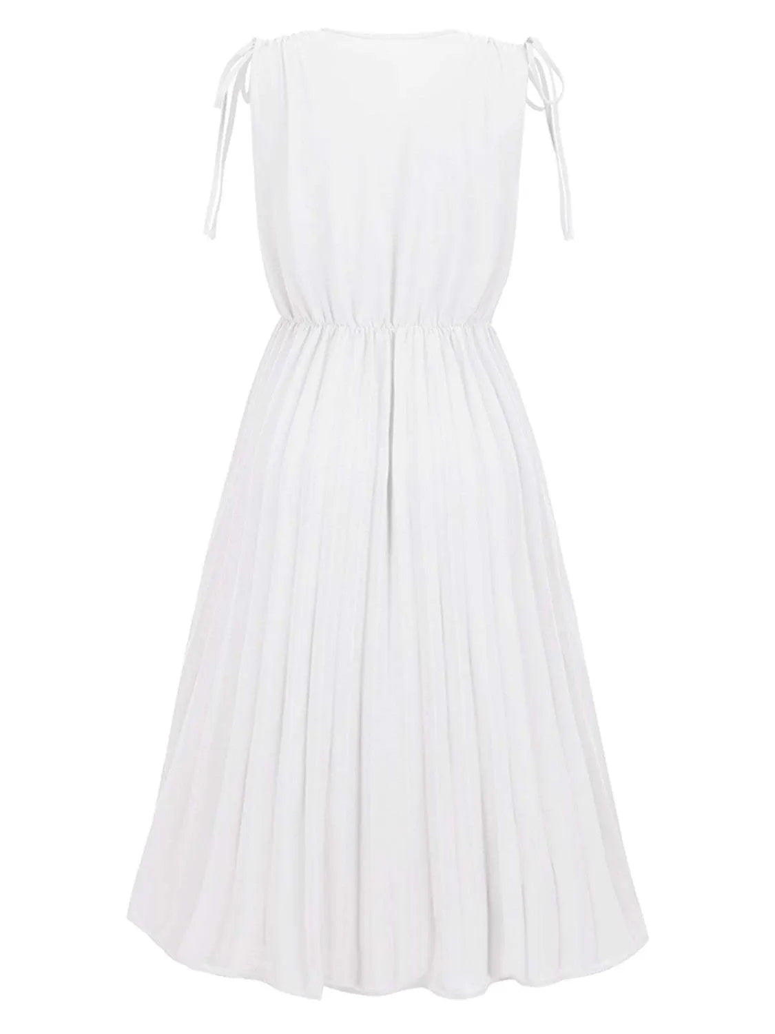 Pleated V-Neck Sleeveless Midi Dress Casual Dresses - Tophatter Daily Deals