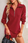 Half Zip Dropped Shoulder Mini Sweatshirt Dress Casual Dresses - Tophatter Daily Deals