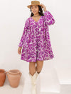 Plus Size Printed V-Neck Balloon Sleeve Mini Dress Casual Dresses - Tophatter Daily Deals