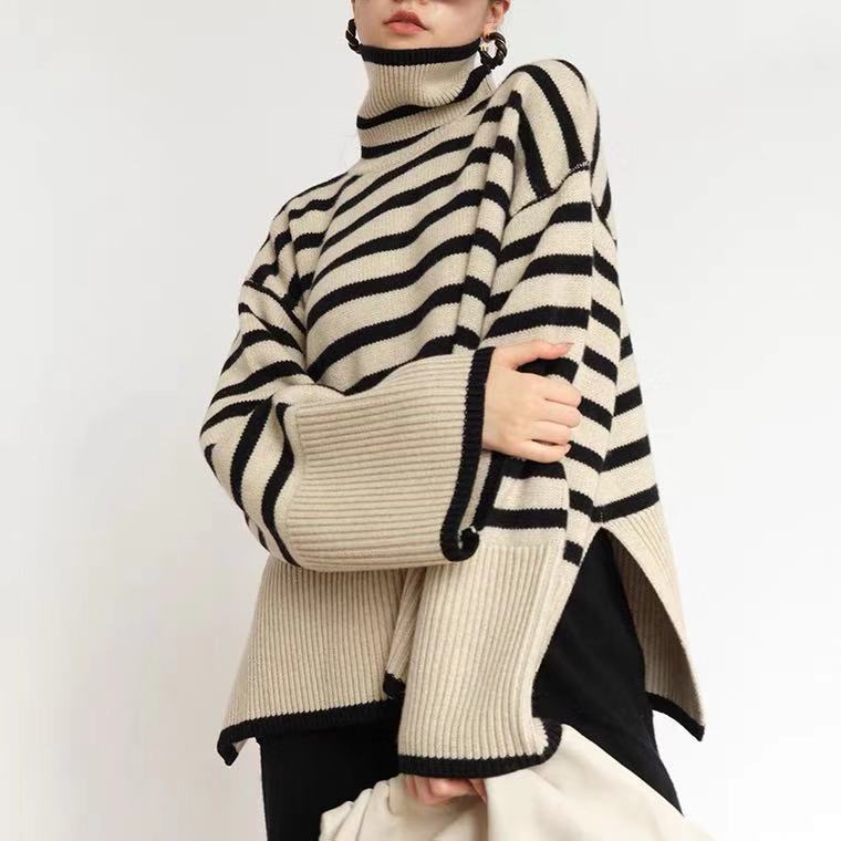 Oversized Women Turtleneck Sweater - Slit Knit, Warm White One size 3D Changing Face Moving Picture Frame - Tophatter Daily Deals