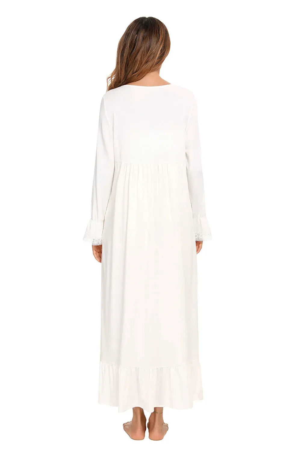 Lace Detail Square Neck Flounce Sleeve Night Dress Sleep Dresses - Tophatter Daily Deals