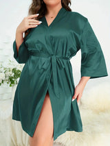 Plus Size Surplice Neck Tie Waist Robe Sleep Dresses - Tophatter Daily Deals