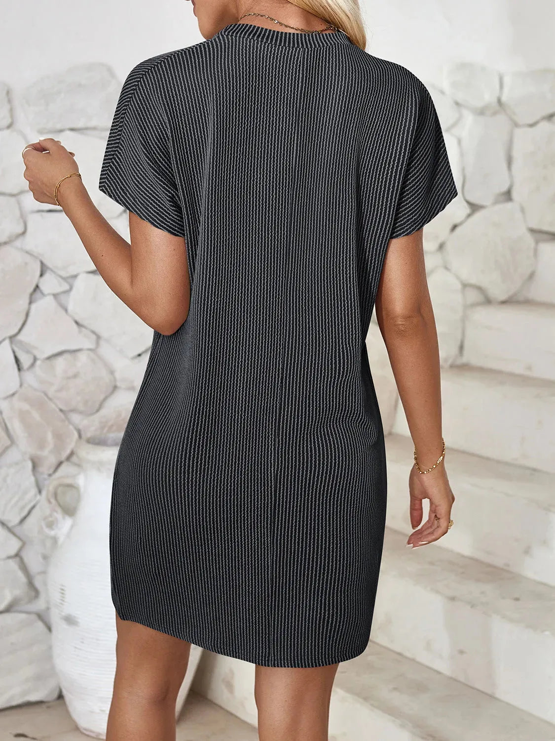 Round Neck Short Sleeve Mini Dress Casual Dresses - Tophatter Daily Deals