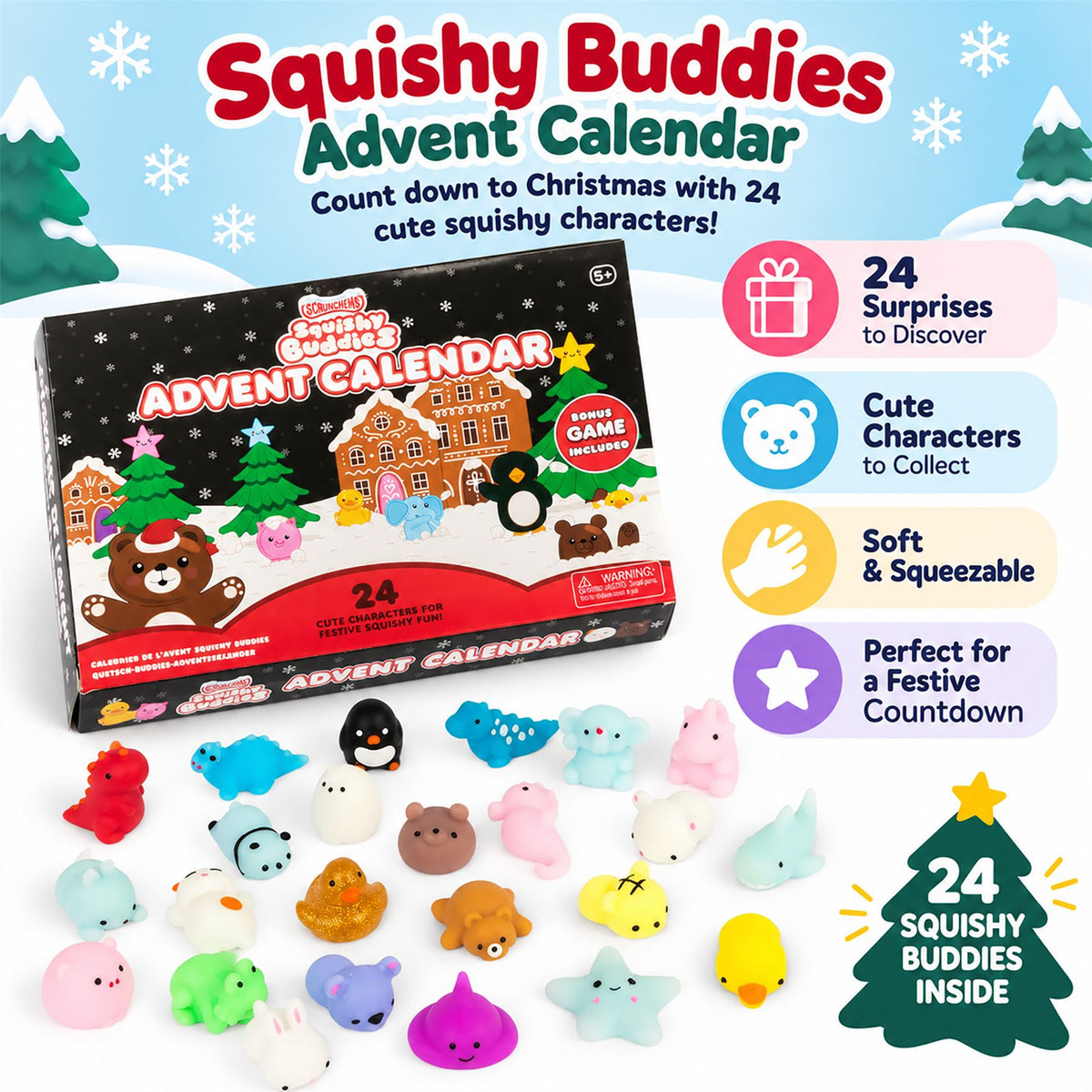 Scrunchems Squishy Buddies Christmas Advent Calendar, 24 Squishy Characters Advent Calendar - Tophatter Daily Deals