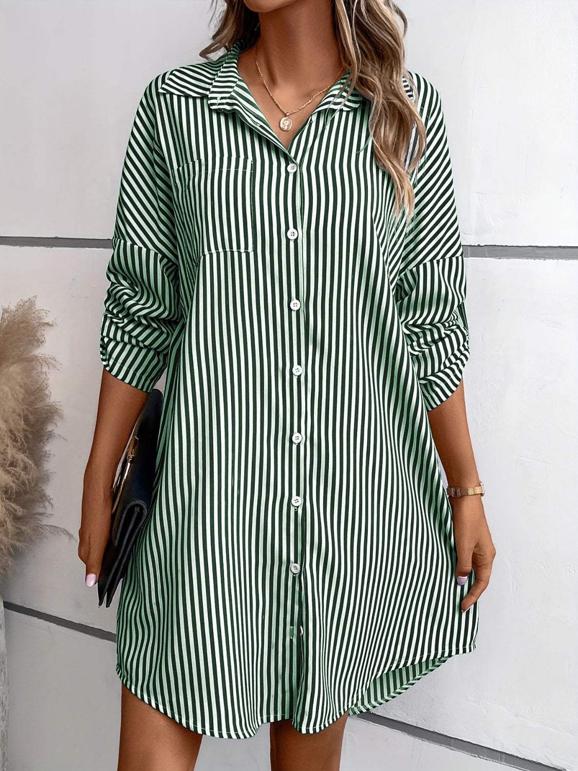 Striped Button Up Long Sleeve Mini Shirt Dress Casual Dresses - Tophatter Daily Deals