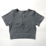 Autumn And Winter New Products Zipper Sports Underwear Women Grey short sleeve 0 - Tophatter Daily Deals