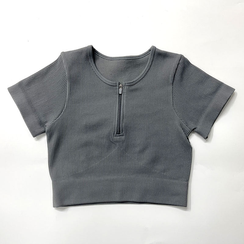Autumn And Winter New Products Zipper Sports Underwear Women Grey short sleeve 0 - Tophatter Daily Deals