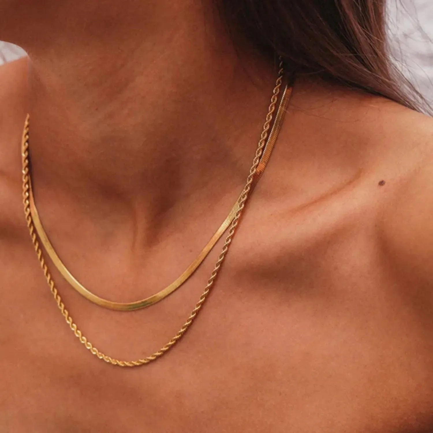18K Gold-Plated Double-Layered Necklace Necklaces - Tophatter Daily Deals