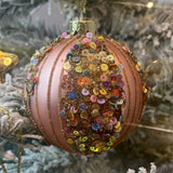 Matt Pink Bauble with Sequins | Luxury Christmas Tree Hanging Ornament - 8cm Baubles - Tophatter Daily Deals