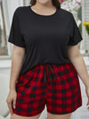 Plus Size Round Neck Tee Shirt and Plaid Shorts Lounge Set Loungewear Sets - Tophatter Daily Deals