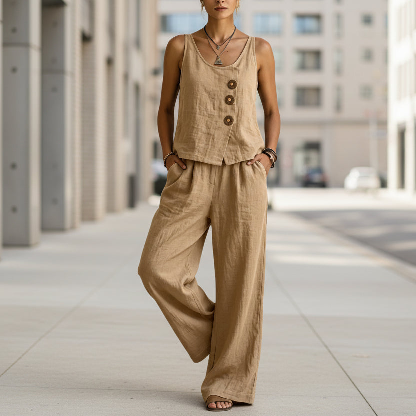 Women's Cotton Linen Sleeveless Tank Top & Pants Two-Piece Set Women's Tops - Tophatter Daily Deals