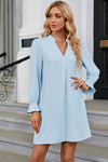 Notched Flounce Sleeve Mini Dress Misty Blue Casual Dresses - Tophatter Daily Deals