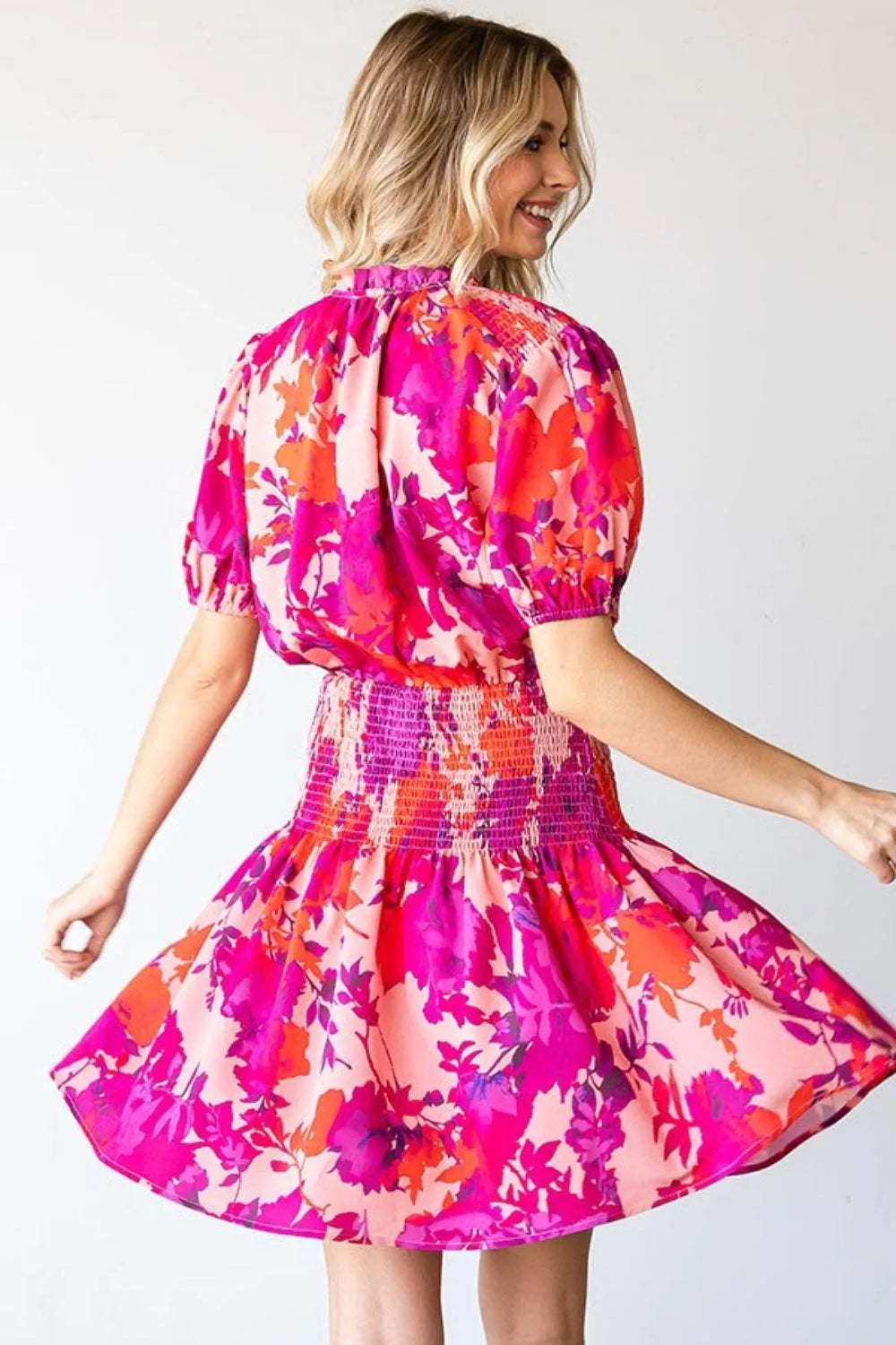 First Love Floral Short Sleeve Smocked Mini Dress Casual Dresses - Tophatter Daily Deals