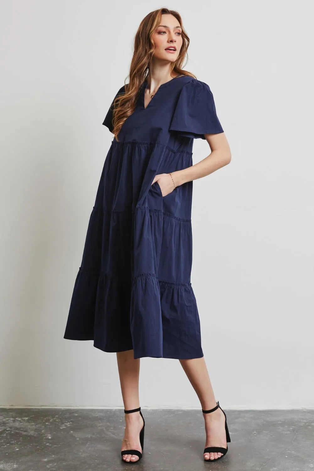 HEYSON Full Size Cotton Poplin Ruffled Tiered Midi Dress Casual Dresses - Tophatter Daily Deals