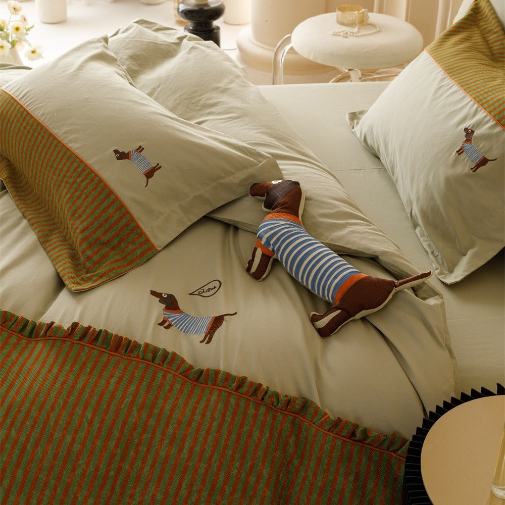 120 Brushed Four-piece Set Embroidered Cotton Quilt Cover Bedding 0 - Tophatter Daily Deals