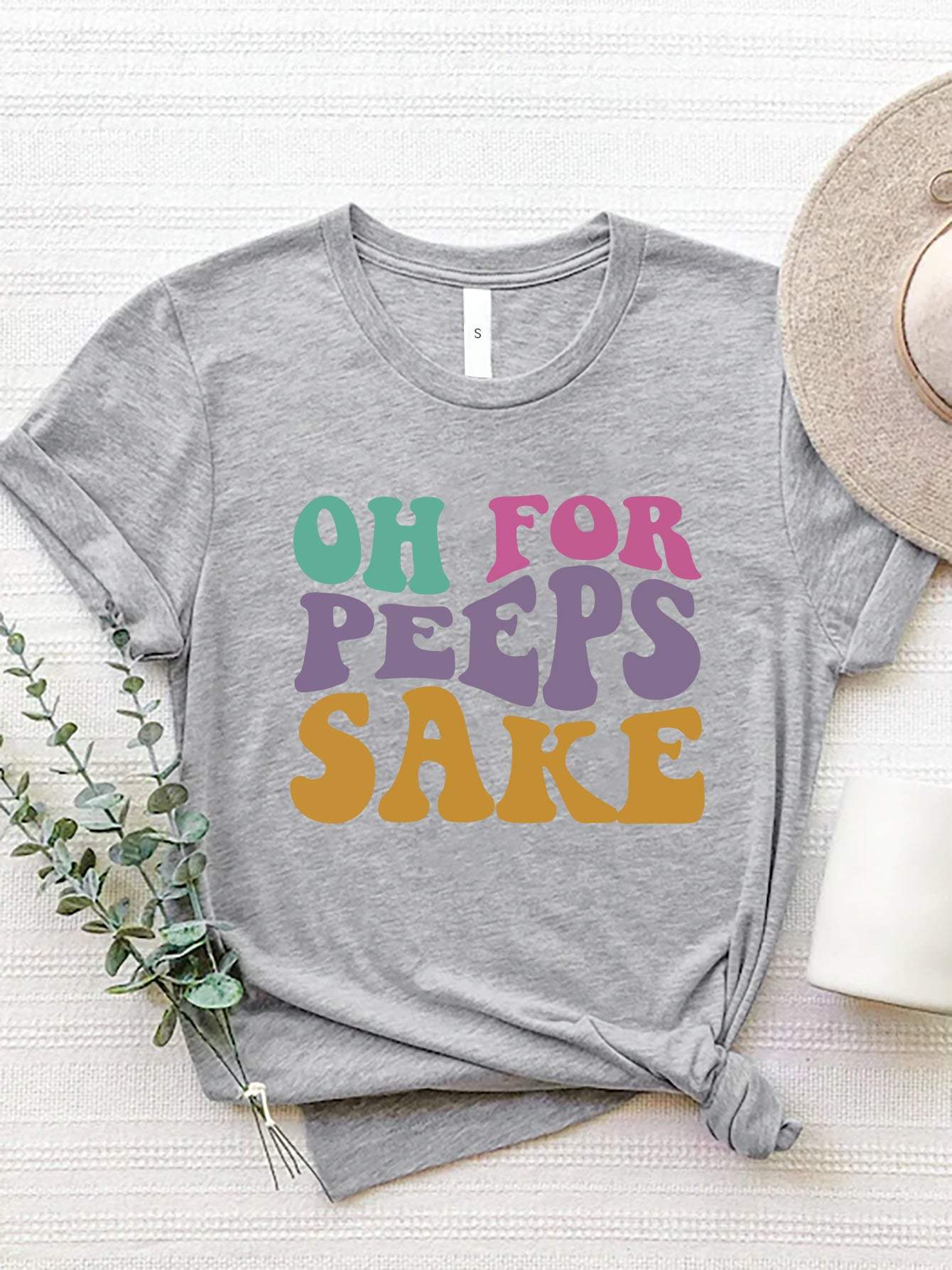 OH FOR PEEPS SAKE Round Neck T-Shirt Heather Gray Women's T-Shirts - Tophatter Daily Deals