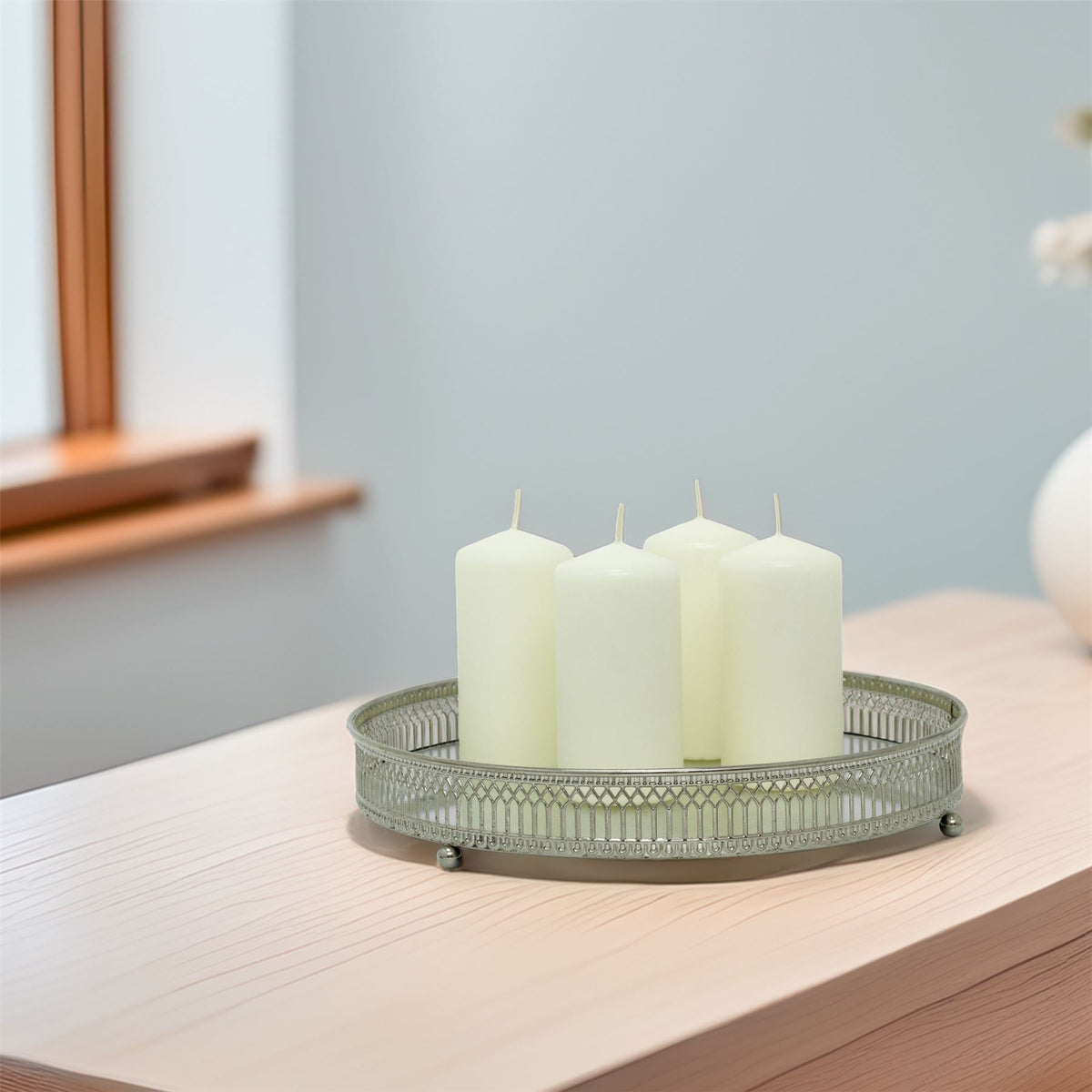 Set of 4 Ivory Pillar Candles | Unscented Wax Candles for Home & Events - 5x10cm Candle - Tophatter Daily Deals