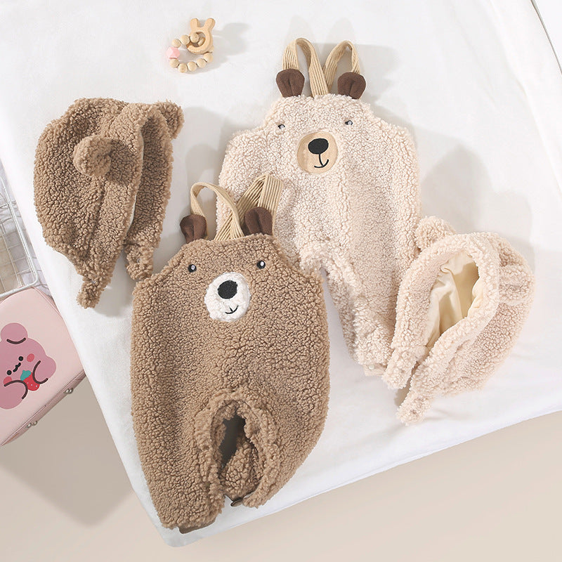 Baby Jumpsuit Autumn And Winter Plus Velvet Baby Clothing Bear Suspenders 0 - Tophatter Daily Deals