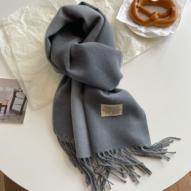 Warm Women Scarf - Reversible Fringed Cashmere Winter Gray - Tophatter Daily Deals