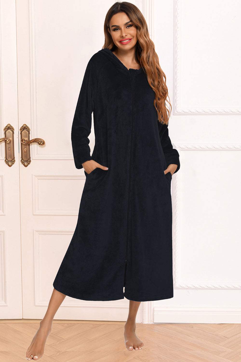 Zip Front Hooded Night Dress with Pockets Black Sleep Dresses Apparel & Accessories Fast Shipping Free Shipping H#Y HOT DEALS HOME PAGE Lingerie Sleepwear Loungewear New Deals sexy lingerie Ship From Overseas Ship from USA Sleep Sleep Dresses sleepwear Sleepwear & Loungewear USA USA STOCK women lingerie Women's Fashion - Tophatter Daily Deals And Savings