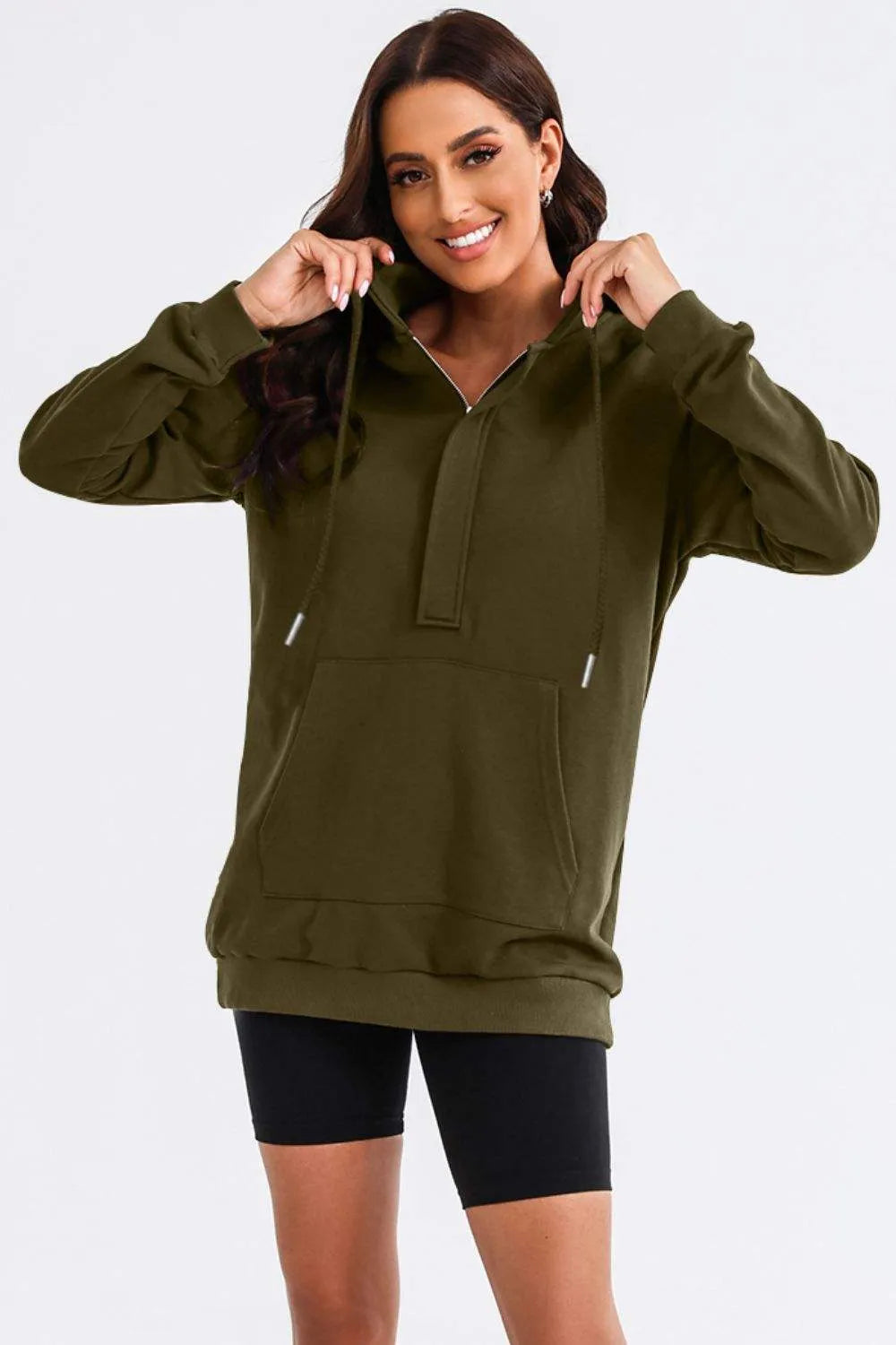 Drawstring Half Zip Hooded Dress Casual Dresses - Tophatter Daily Deals