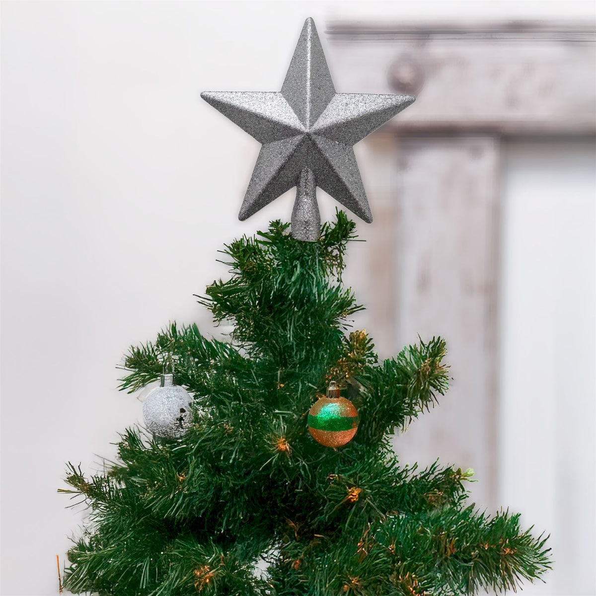 Silver Star Christmas Tree Topper | Sparkling Silver Christmas Tree Topper Tree Decoration - Tophatter Daily Deals