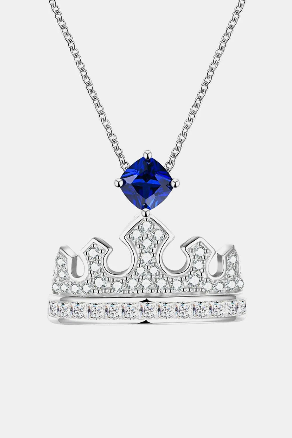 Zircon Lab-Grown Sapphire Crown Shape Pendant Necklace Royal Blue One Size Necklaces - Tophatter Daily Deals