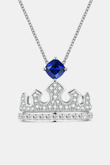 Zircon Lab-Grown Sapphire Crown Shape Pendant Necklace Royal Blue One Size Necklaces - Tophatter Daily Deals