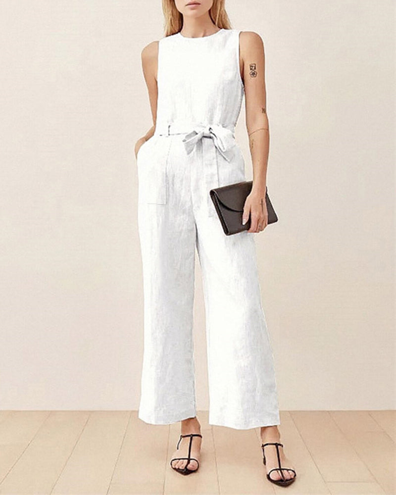 Pockets Tie Jumpsuit White Jumpsuits & Rompers - Tophatter Daily Deals