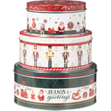 Set of 3 Traditional Christmas Storage Tins | 3-piece Round Kitchen Nesting Tins Biscuit Tin - Tophatter Daily Deals