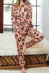 Leopard Round Neck Top and Drawstring Pants Lounge Set Loungewear Sets - Tophatter Daily Deals