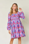 Double Take Full Size Printed Long Sleeve Dress Hot Pink Casual Dresses - Tophatter Daily Deals