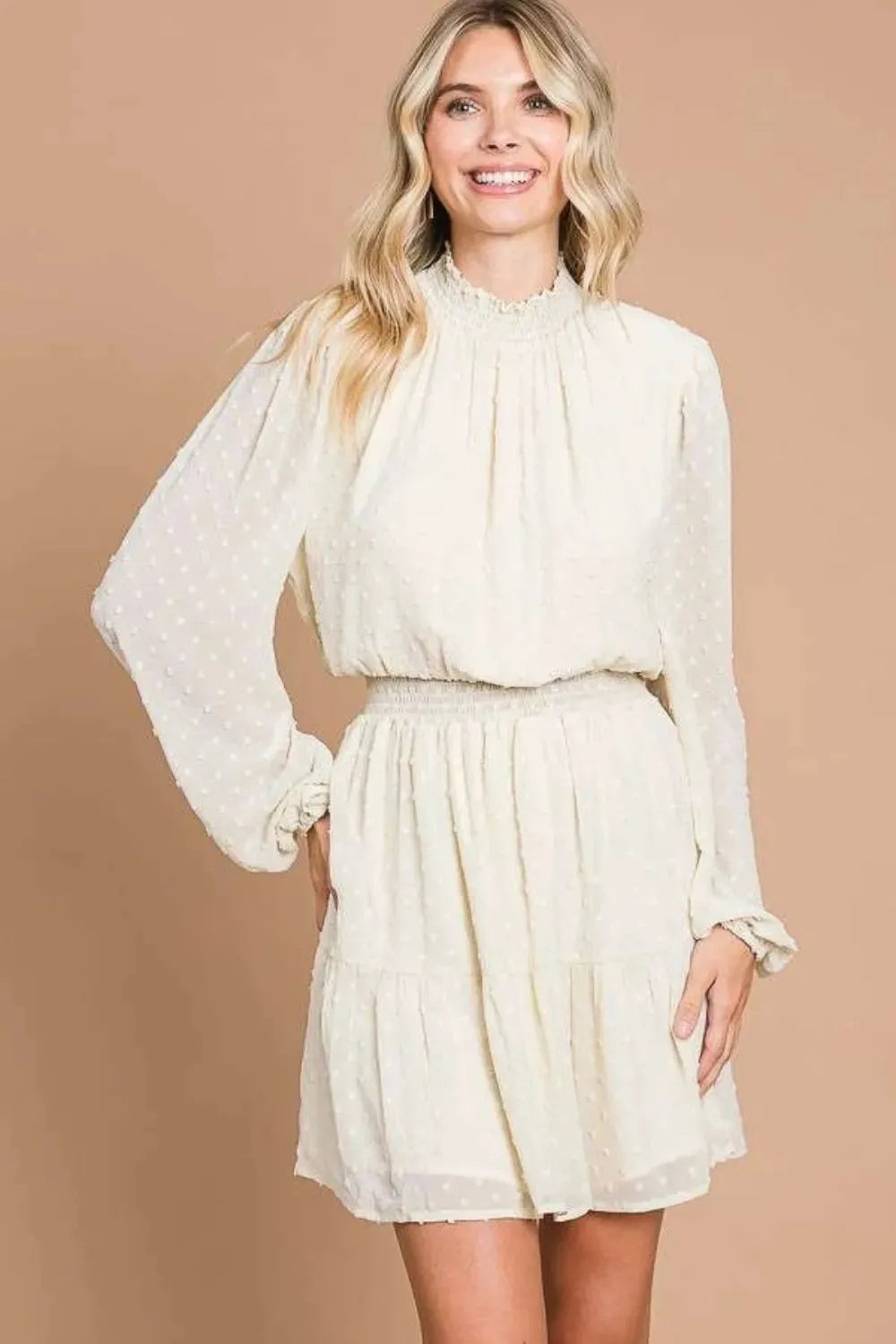 Culture Code Swiss Dot Smock Neck Mini Dress with Pockets Casual Dresses - Tophatter Daily Deals