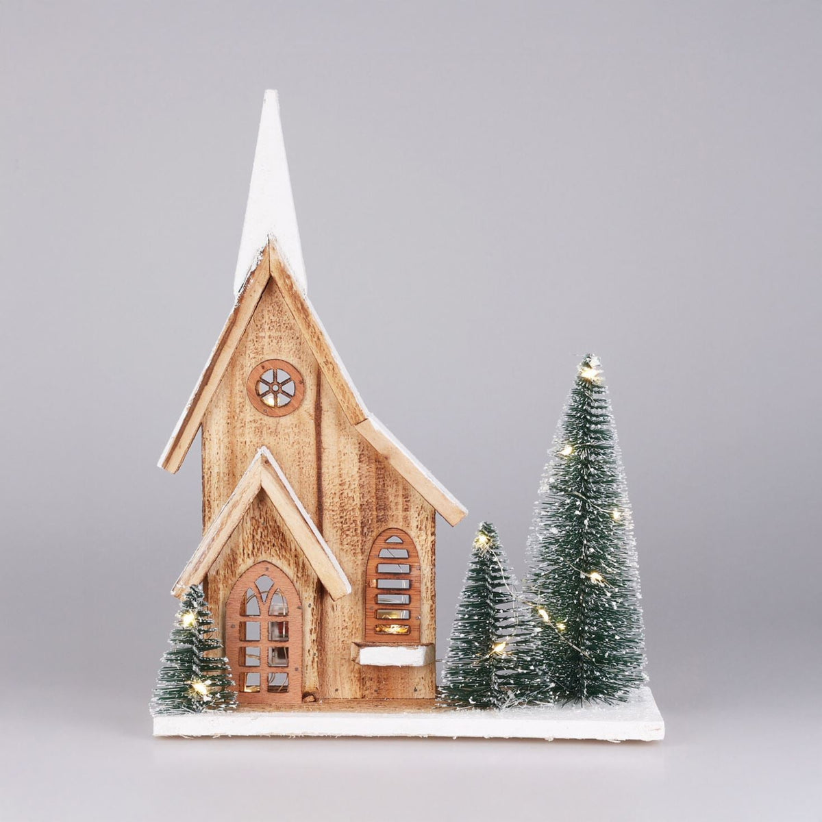 LED Wooden Christmas House with Bottle Brush Trees | Light-Up Rustic House LED Light - Tophatter Daily Deals