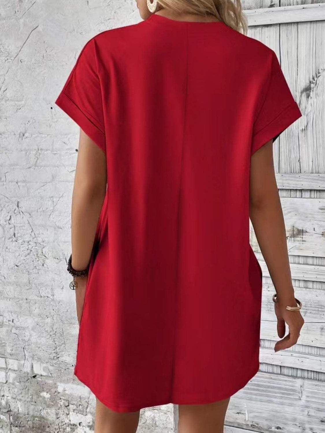 Pocketed Round Neck Short Sleeve Dress Casual Dresses - Tophatter Daily Deals